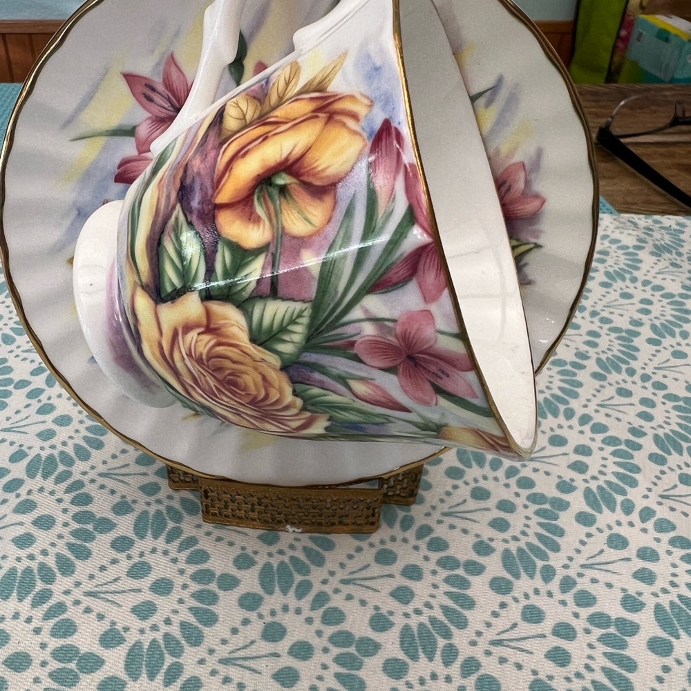 Vibrant Floral Mug with Gold Accents